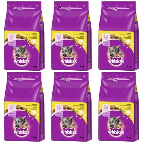 6 x Whiskas Junior 2-12 Monate mit Huhn 1,9kg Beutel