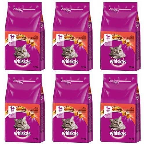 6 x Whiskas 1+ Jahre mit Rind 1,9kg Beutel