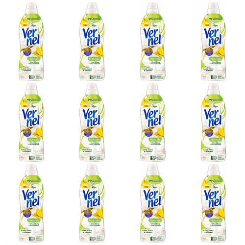 12 x Vernel Weichspler Naturals Ylang Ylang & Sgras 32 Waschladungen 800ml