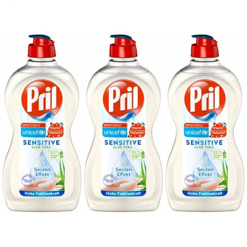 3 x Pril Sensitive Aloe Vera Seideneffekt 450ml Flasche