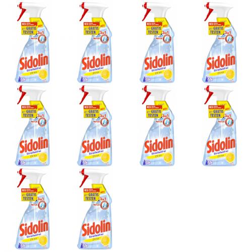10 x Sidolin Zitrus Glasreiniger Streifenfrei Spray Flasche 500ml