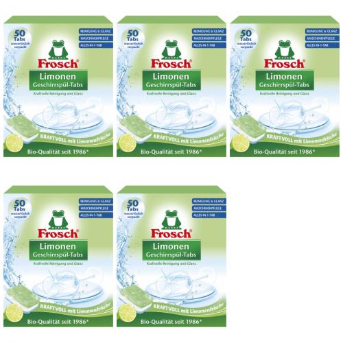 5 x Frosch Limonen Geschirrspltabs 50er Kraftvolle Reinigung All-in-One