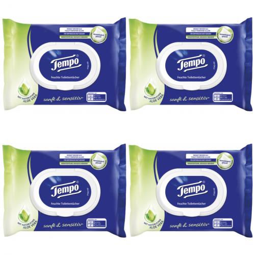 4 x Tempo Toilettenpapier Feucht Sanft & Sensitiv 42 Tuecher Nachfueller