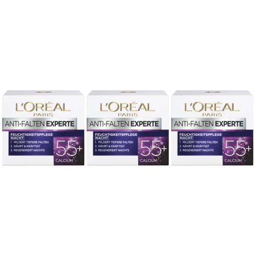 3 x LOreal Paris Nachtcreme Anti-Falten-Experte 55+ Tiegel 50ml