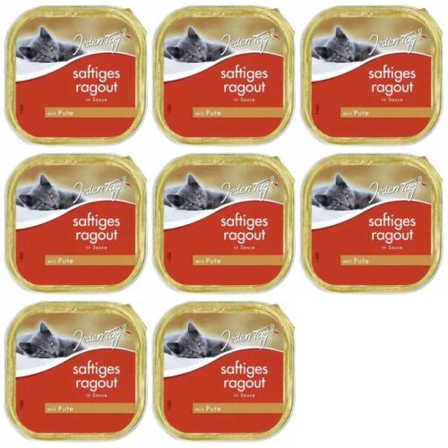 8 x JedenTag Katzenfutter Ragout Pute 100g Schlchen