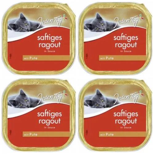 4 x JedenTag Katzenfutter Ragout Pute 100g Schlchen