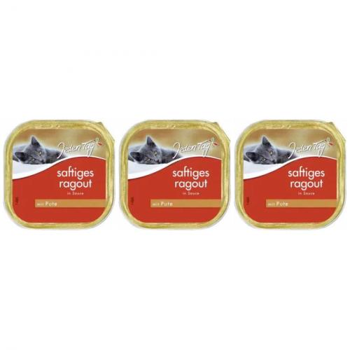 3 x JedenTag Katzenfutter Ragout Pute 100g Schlchen