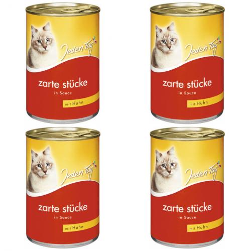 4 x JedenTag Katzenfutter Huhn in Sauce 415g Dose
