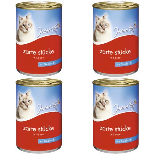 4 x JedenTag Katzenfutter Seelachs in Sauce 415g Dose