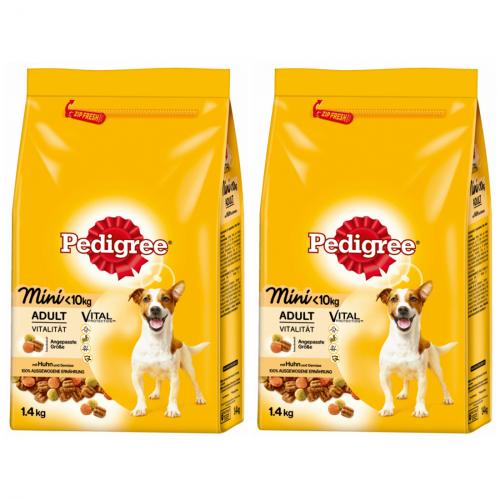 2 x Pedigree mini bis 10kg Adult Vitalitt Geflgel 1,4kg