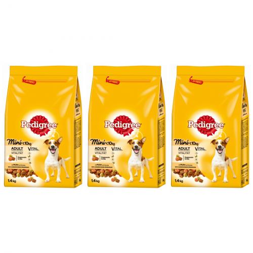 3 x Pedigree mini bis 10kg Adult Vitalitt Geflgel 1,4kg