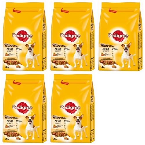 5 x Pedigree mini bis 10kg Adult Vitalitt Geflgel 1,4kg