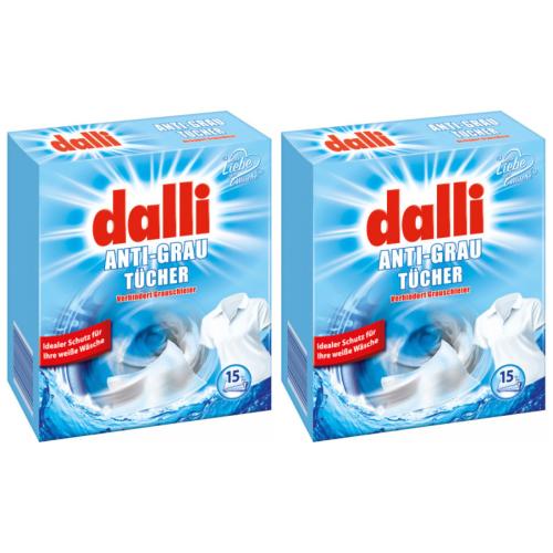 2 x Dalli Anti-Grau Tcher 15er verhindert Grauschleier Schutz fr weie Wsche