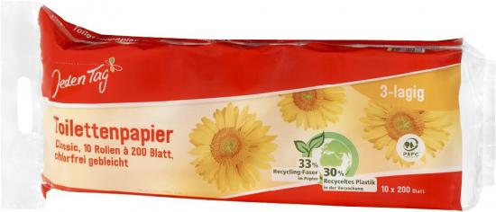 JedenTag Toilettenpapier Hybrid 3-lagig 10x200 Blatt