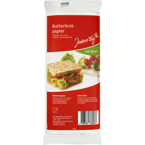 JedenTag Butterbrotpapier Fettdicht Aromaschtzend 100 Blatt