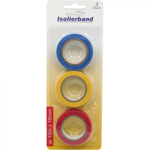 Isolierband 3fach sortiert 18mmx10m blau gelb rot