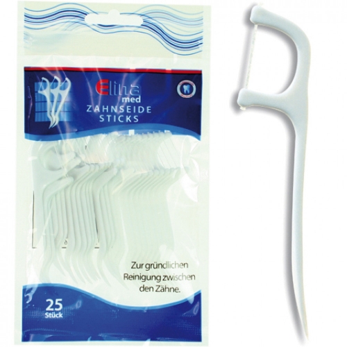Zahnseidesticks Elina 8cm 25er wiederverschliebar