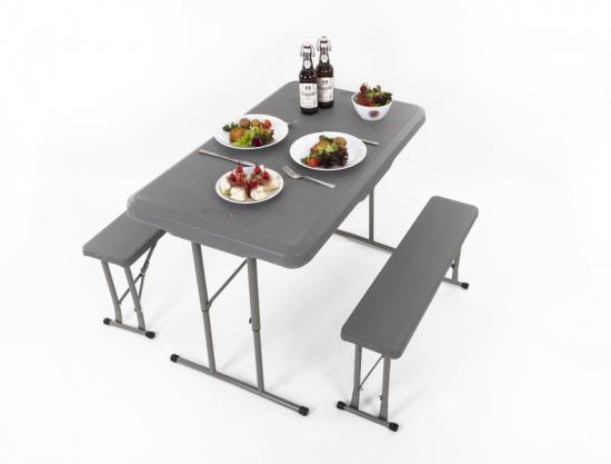 Camp 4 Garnitur EASY - Tisch 105x65cm u. 2 Bnke 84,5x20cm, grau
